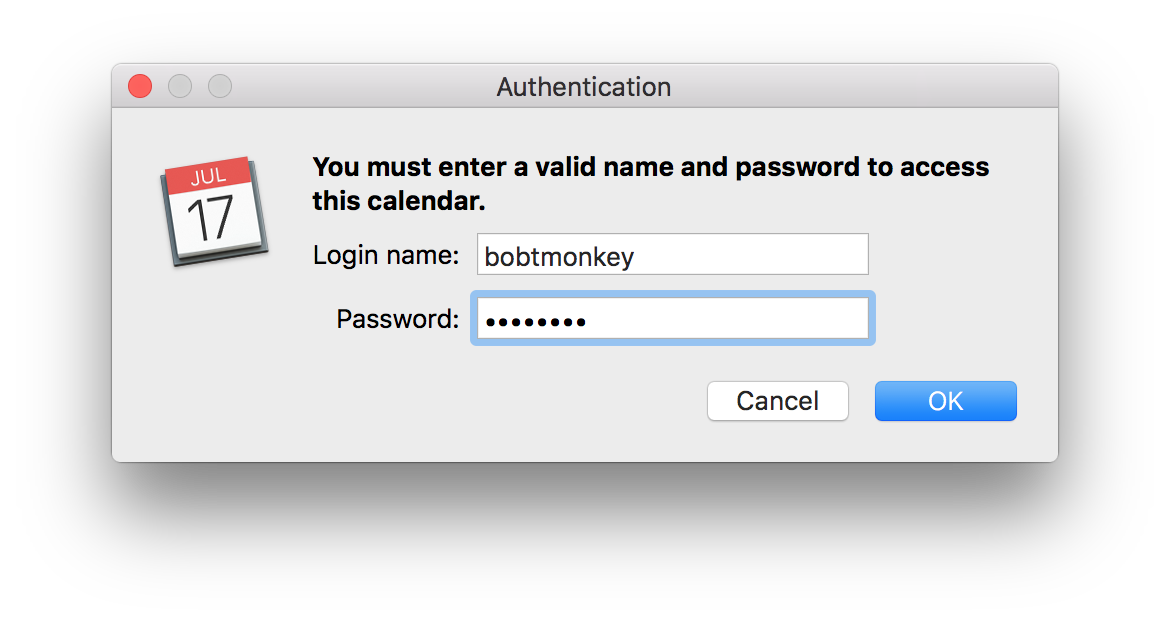 iCal authentication